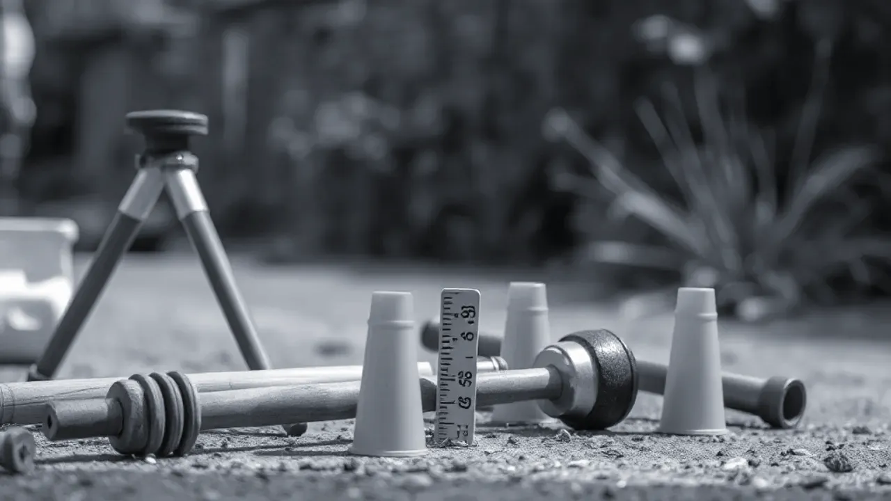 Tools and site markers used in Conservation-area property surveys in Market Harborough