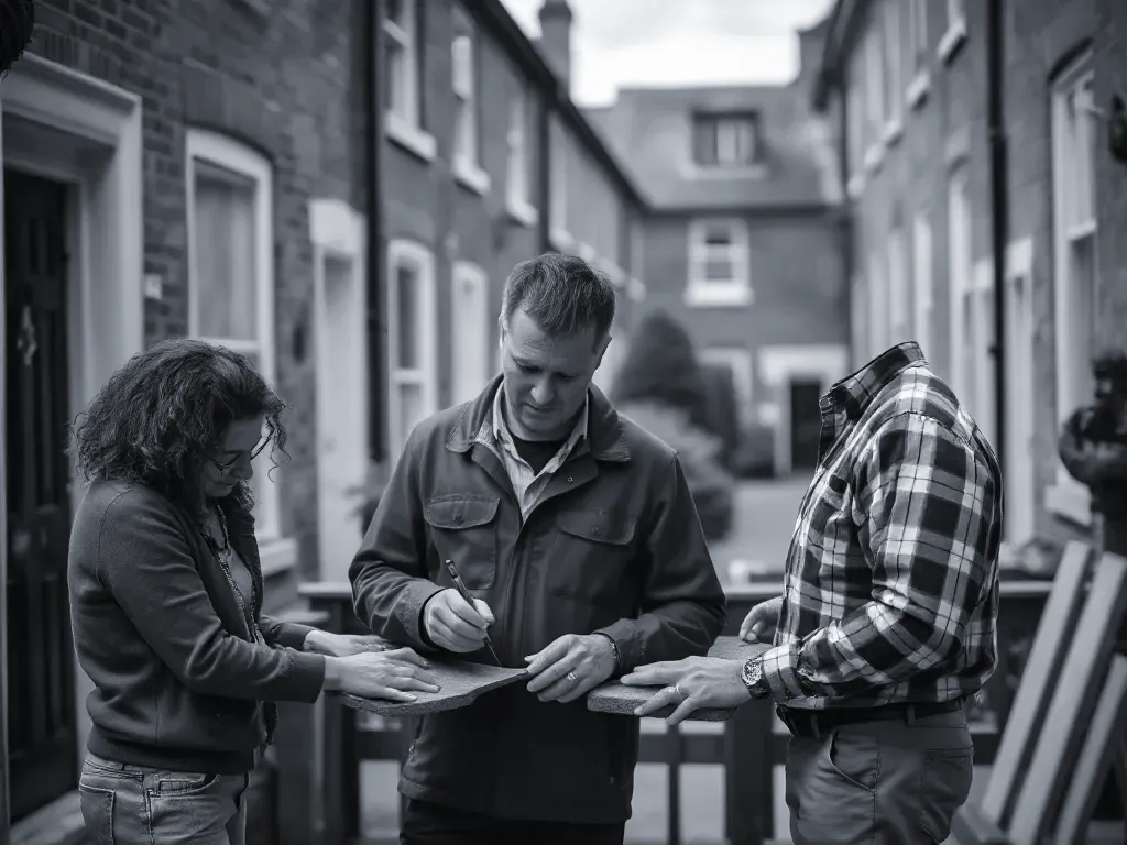 Two professionals working on Georgian townhouses near Leicester